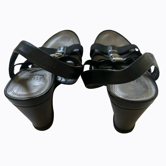Impo Viera Stretch Black Wedge Strappy Sandals 8.5 M Silver Embellished Open Toe - Picture 2 of 10